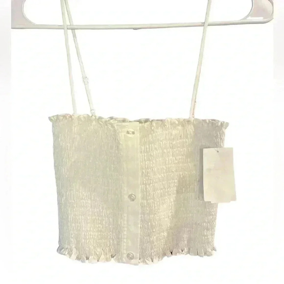 Alexander Wang White Smocked Crop top w- adjustable straps & 3 buttons. XXS. NWT - Picture 2 of 5
